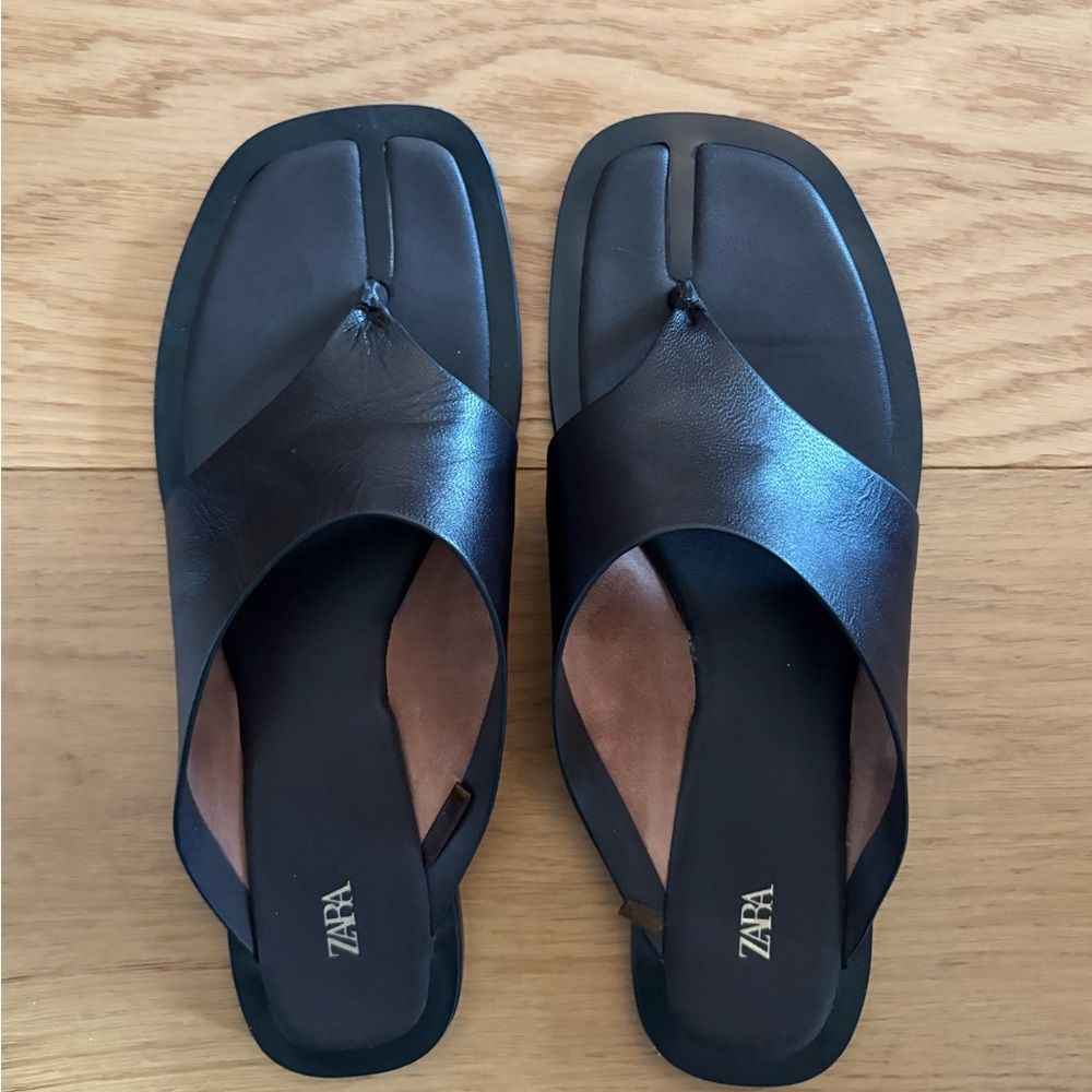 Zara Black-Brown Genuine Leather Sandals